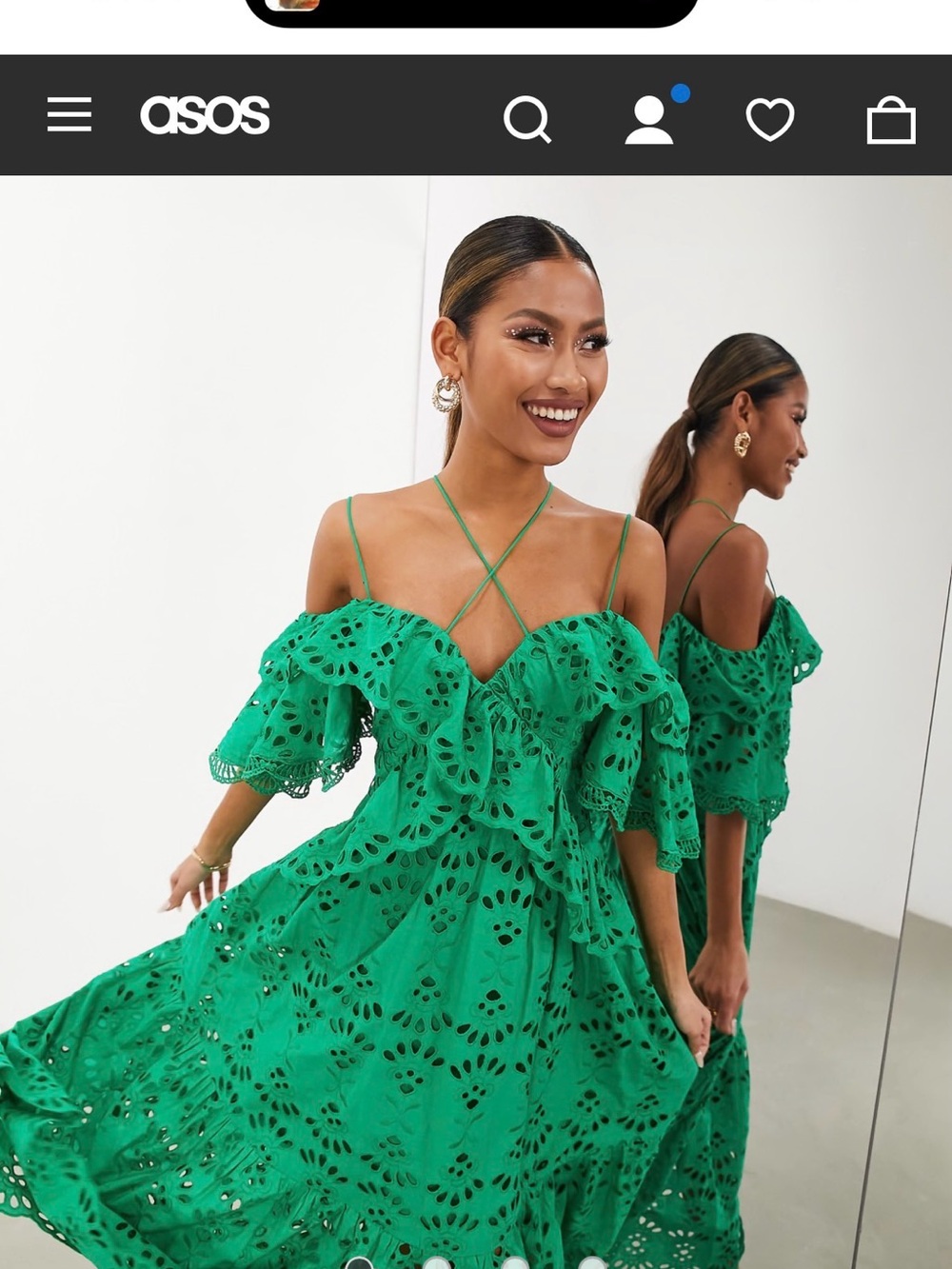Zara Green One-Shoulder Eyelet Midi Dress